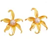 Stud Earrings Goth Exaggerate Metal Petal Flower For Women Fashion Statement Trendy Gold Color Piercing Y2K Accessories