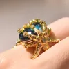 Bagues de cluster 14k or jaune saphir diamant bague pour femmes paon bleu topaze bijoux délicats Bizuteria Anillos mariage pierre précieuse Anel