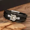 Charme pulseiras na moda metal tigre mão-tecido couro homens suave fivela magnética punk clássico jóias presente atacado