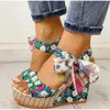 Sandals Ladies Summer Beach Boho Floral Wedge Sandals Women Ankle Strap Platform Gladiator Shoes Woman High Heels Sandalias Mujer