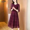 Casual Dresses 2024 Summer Elegant And Flowing V-neck Plaid Tie Dyed Print Fashion Comfortable Oversize Three Quarter Sleep Dress