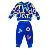 Set di abbigliamento Autunno Abbigliamento per bambini Ragazzo Pullover in cotone Felpa e pantaloni Set Tuta da bambina con stampa di lettere