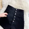 Pantaloncini da donna a vita alta monopetto in denim nero retrò da donna moda coreana slim casual semplice e sexy pantaloni chic stivali