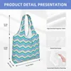 Shopping Bags Zigzag Pattern Seamless Canvas Women Reusable Large Capacity Groceries Bohemian Modern Geometric Shopper Tote