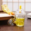 Keychains Cartoon Cute Liquid Quicksand Keychain Sakura Cat Milk Tea Cup Acrylic Floating Keyring Pendant For Women Girl Backpack Keyfob