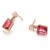 Boucles d'oreilles pendantes carré rouge vert cristal rubis pierres précieuses diamants goutte pour femmes 18 carats couleur or rose bijoux Brincos accessoires