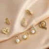 Stud Earrings FLOLA Large Copper Zircon Heart For Women Gold Plated Plear Hollow Square Simple Jewelry Ersw01