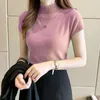Women's Sweaters Core Yarn Spring And Autumn Half Turtleneck Bottoms Short-sleeved Knitwear With Tight Sweater Vest