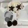 Coreano nicho retro estrela malha pulôver boné feminino primavera e outono oco artesanal gancho earflap chapéu rua y2k gorro chapéus 240202