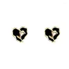 Stud Earrings For Womens 18k Gold Plated Shell Black Agate Heart Shaped Flower Fashion Jewelry