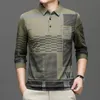 Luxe Herfst T-shirt Voor Mannen 2023 Lange Mouw Kraag Brief Afdrukken Knop Gestreepte Polo Tees Mode Trui Top 240122