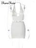 Arbetsklänningar Forrefair Y2K Beach Style Sticking Strapless White Two-Piece Set V-Neck Se om oregelbunden skördetopp och mini kort kjol
