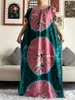 Ethnic Clothing 2024 African Dashiki Dress Kaftan Abaya Cotton Boat-neck Floral Printed Short Sleeve Loose Women Casual With Scarf