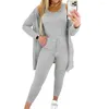 Women's Two Piece Pants Women Outfit 3-piece High Waist Sweatpants Suit With Vest Mid-length Coat For Fall Winter Sports