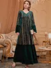 ملابس عرقية تركيا الشتاء المسلمين في المخملية دبي أبايا نساء البرونز التطريز المغربي Kaftan Vestidos Maxi Long