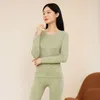 Women's Sleepwear Pajamas Autumn Winter Thermal Clothing Pure Color Base Clothes For Women O-Neck Long-Sleeve Warm