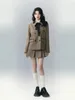 Two Piece Dress UNXX Women Vintage Spring Autumn Tweed Blazer Skirt 2 Set Office Outfits Jacket Coat High Waist Pleated Mini