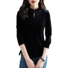 Damesblouses Chinese stijl Chi-pao-kraagontwerp Zwart fluwelen tops Jaar 2024 Lente Dames Datum Meisjes Overhemdblouse met knoopsplit Vintage