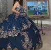 Princess Navy 2024 Blu Off spalla Quinceanera Abiti Appliques perle in pizzo festa dolce 16 abito da ballo Vestidos de 15 anos