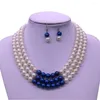 Gargantilla de doble nariz, envío directo, tres capas, perla blanca y azul, collares Zeta Phi Beta, hermandad griega ZPB ZOB Jewelry245O