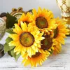 Wedding 13 Heads Fake Sunflower Party Autumn Artificial Flowers Bouquet European Style With Leaves Home Decor Cloth Garden307F