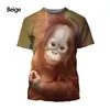 Herr t-skjortor 3d tryckta skjorta djur orangutan/apa casual kort ärm o-hals sommar