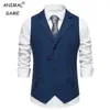 Suit Vest for Men Herringbone Tweed Business Formal Dress Vests Slim Fit Tailored Collar Waistcoat 240127