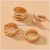 Solitaire Ring 4Pcs Set Punk Metal Anillos Round Rings Gold Color Open For Women Fashion Finger Accessories Jewelry 231012 Drop Deliv Dhctw