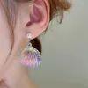 Boucles d'oreilles pendantes en argent, aiguille, coquille, couleur magique, perle féerique pour femmes, tempérament, petite boucle d'oreille fraîche, bijoux coréens à la mode