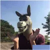 أقنعة الحفلات المضحكة ADT Py Donkey Head Head Mask Latex Halloween Animal Cosplay Props Props Costume Ball Y220805 Drop Deliver