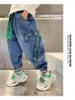 Trousers Boys And Girls Jeans 2024 Spring Autumn 4.5.6.7.8.9.10.11.12 Year Old Patchwork Western Fashion Street Style Harlan Pant