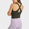Yoga outfit anpassad logotyp 2in1 hög nacke vadderad sport skörd topp kvinnor sexig back cutout träning gym västtankar med inbyggd behå XS-XL