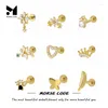 Orecchini a lobo MC S925 Argento sterling piatto elica 18k oro piuma cuore orecchino fiore per le donne Gingillo Aretes singolo piercing all'orecchio