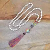 Pendant Necklaces Rainbow Natural Stones Chakra Heart-shaped Om Charm Tassel Necklace Women 108 Mala Rosary Knotted Jewelry311J