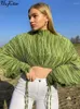 Women's T Shirts Hugcitar Long Puff Sleeves O Neck Bandage Ribbed Stretch Sexy Oversized Crop Top 2024 Fall Women Y2K Streetwear Party