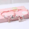 Charm Bracelets Korean Pink Cat And Fishbone Coupls Bracelet For Women Men Cute Cartoon Animal Flower Kids Student Friendship Jewelry