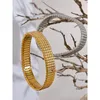 Bangle Yhpup 316L ze stali nierdzewnej 18K Gold PVD Pleated Metal szeroka bransoletka 2024 dla kobiet stylowa biżuteria unisex bijoux