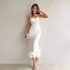 Basic Casual Dresses Sexy Sleeveless Backless Midi Dress for Women's 2023 Summer Fashion Bodycon Elegant Ruffled Eged Birthday Party Club Pencil Dess J240130