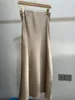 ワークドレスザックアイサの女性スタイルの長袖シルクサテンテクスチングシャツプリーツ装飾ミディスカート