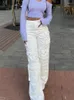 Pantaloni da donna Y2K Moda Bianco Baggy Cargo Arrivi Tasche 3D Pantaloni casual rattoppati Pantaloni svasati elasticizzati larghi