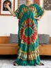 Abbigliamento etnico 2024 Stile Fiore Manica Africana Dashiki Stampa floreale Cotone Abaya Caftano Elegante Lady Estate Maxi abiti casual Vestidos