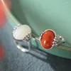 Cluster Rings JZ296 ZFSILVER Thai Silver 925 Fashion Elegant South Red Agate Turquoise Luxury Fin Creative Lotus Ring Women Wedding Party