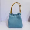 Shoulder Bags Denim Bucket Bag Mini Purse Luxury Designer andbags For Women 2023 New Fasion ig Quality Tassel Rivet Soulder Underarm BagH24131