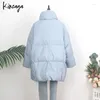 Women's Trench Coats Winter Oversized Thickened Light Blue Bubble Coat Parkas High Street Loose Zipper Scarf Collar Puffer Mid Long Duck