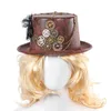 Steampunk retro czapki karnawał cosplay łańcuch melonika łańcucha pióra wystrój imprezy czapki halloween brązowe okrągłe czapki dla mężczyzn kobiety t200246y
