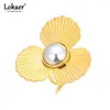 Cluster-Ringe Lokaer Mode Edelstahl Blume Imitation Perlen Ring für Frauen Wasserdicht 18 Karat Gold Farbe Hyperbolic Trendy Schmuck