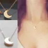 New fashion women jewelry Moon Silver Gold Long Necklace Solid Chain Pendant Necklace1226z