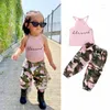 Clothing Sets 1-6Y Kids Girls Summer Clothes Set Baby Letter Print Sleeveless Tops Vest Camouflage Loose Pants Children Fashion Outfits