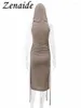 カジュアルドレスゼナイデ2024夏の秋のフード付きノースリーブミディドレス包帯は、セクシーなボディコンパーティーフェスティバル衣装を破るセクシーなボディコンパーティーフェスティバル