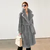 Women's Fur Winter Faux Coat Women Warm Long Coats Fluffy Suit Collar Lace-up Chic Robe Solid Cardigan Jackets Sleeve